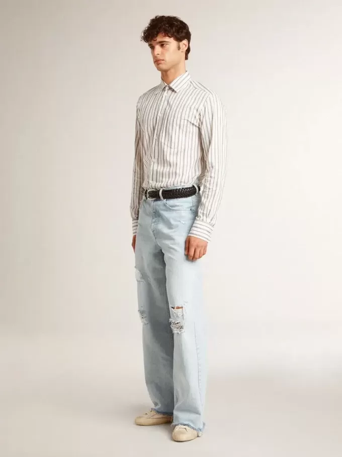 Super-Star voor heren van leer met zwarte denim ster en zwarte leren hiellip.