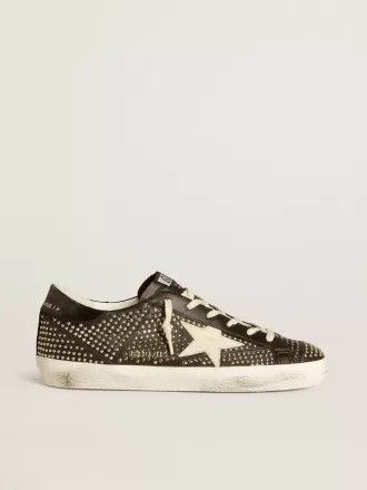 Super-Star voor heren van zwart nappa met studs en witte leren ster