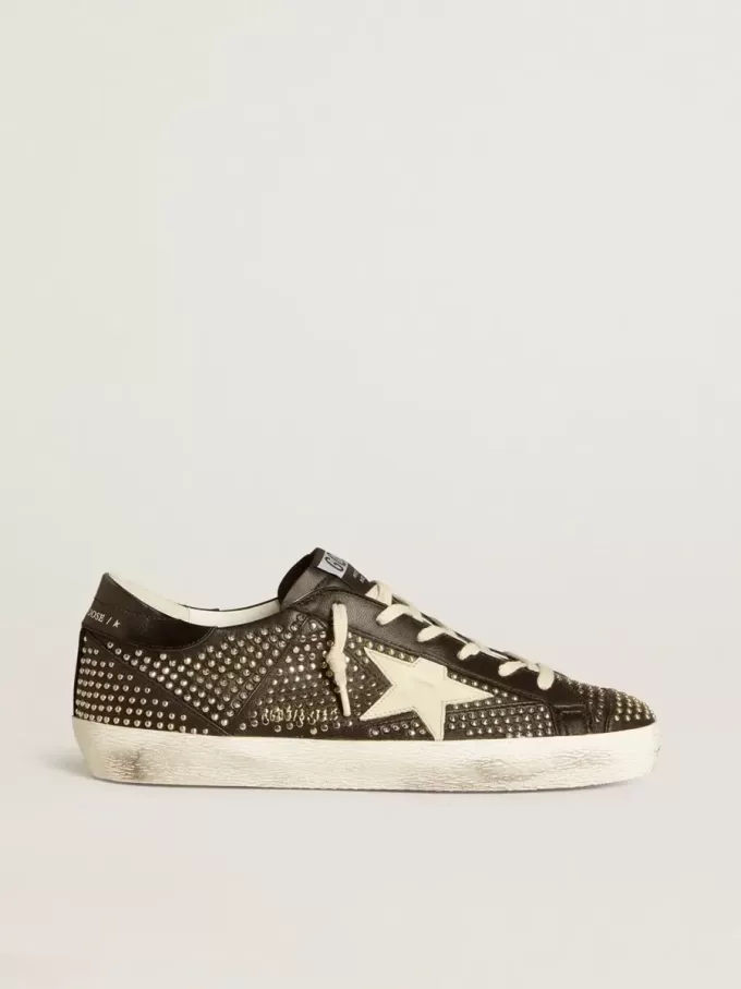Super-Star voor heren van zwart nappa met studs en witte leren ster