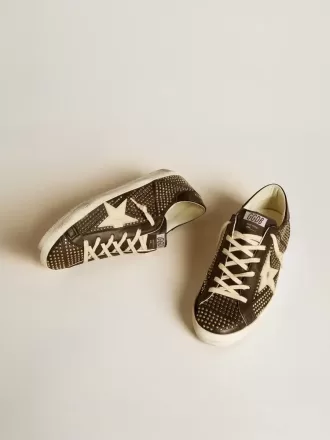 Super-Star voor heren van zwart nappa met studs en witte leren ster