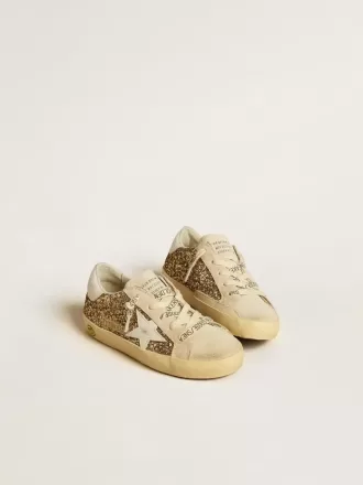 Super-Star Young in goudglitter met witte leren ster en hielstuk