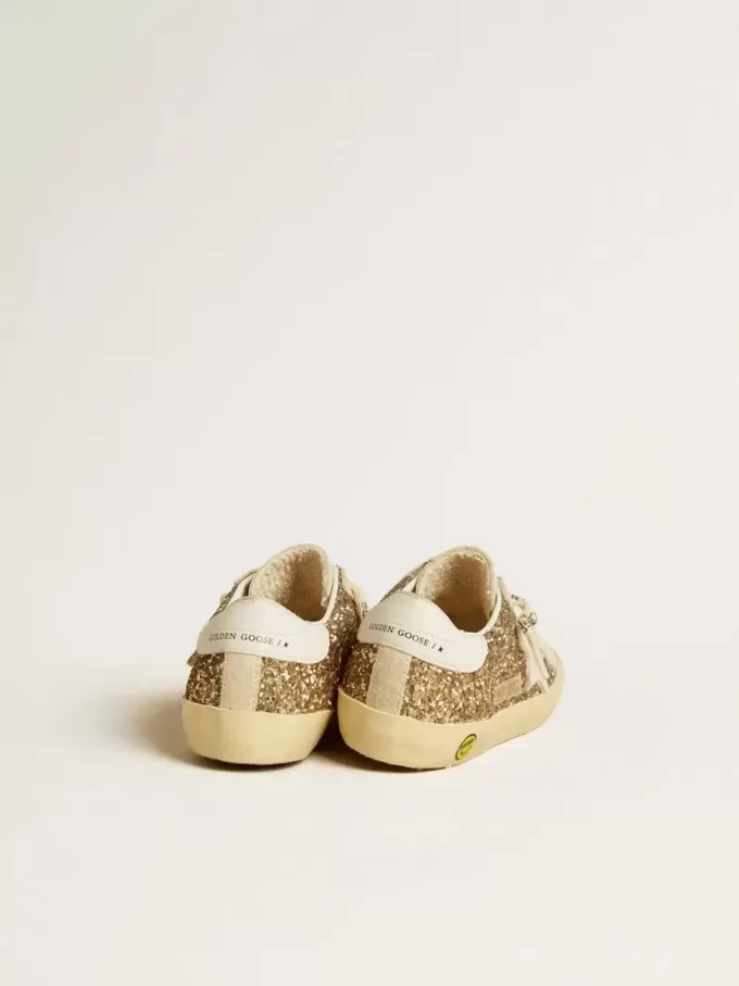 Super-Star Young in goudglitter met witte leren ster en hielstuk
