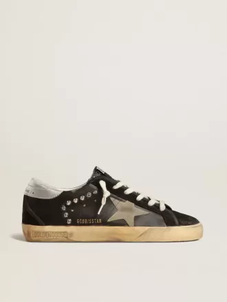 Superster voor dames in zwart leer en suède met zilveren studs