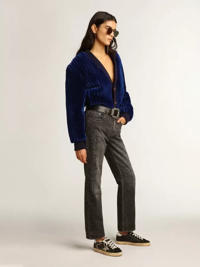 Superster voor dames in zwart leer en suède met zilveren studs
