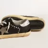 Superster voor dames in zwart leer en suède met zilveren studs