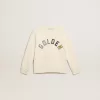 Sweatshirt in oud wit met veelkleurige gouden letters op de voorkant