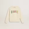 Sweatshirt in oud wit met veelkleurige gouden letters op de voorkant