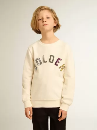 Sweatshirt in oud wit met veelkleurige gouden letters op de voorkant