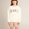 Sweatshirt in oud wit met veelkleurige gouden letters op de voorkant