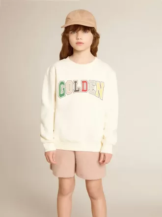 Sweatshirt in oud wit met veelkleurige gouden letters op de voorkant