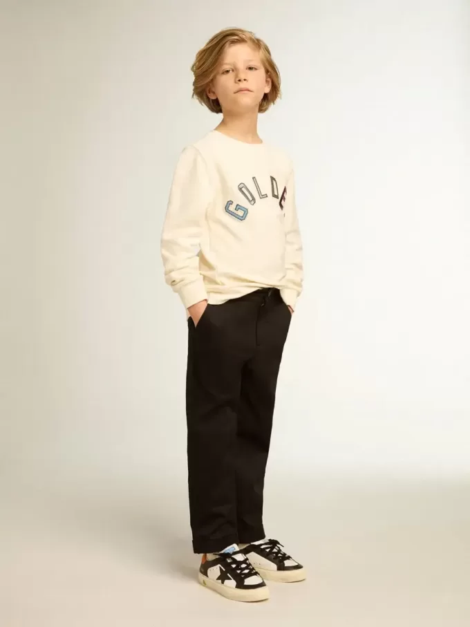 Sweatshirt in oud wit met veelkleurige gouden letters op de voorkant