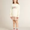 Sweatshirt in oud wit met veelkleurige gouden letters op de voorkant