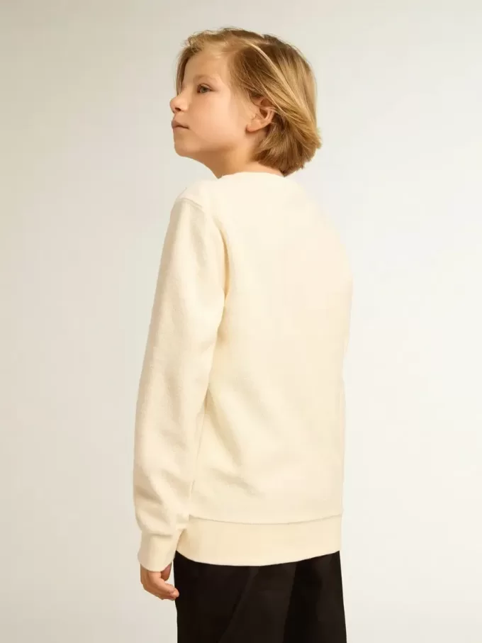 Sweatshirt in oud wit met veelkleurige gouden letters op de voorkant