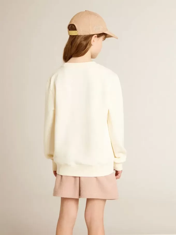 Sweatshirt in oud wit met veelkleurige gouden letters op de voorkant