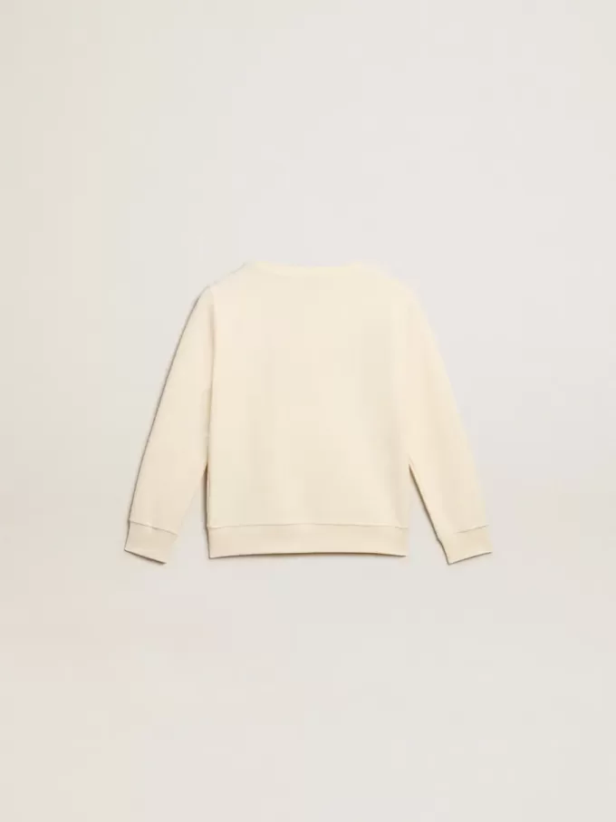 Sweatshirt in oud wit met veelkleurige gouden letters op de voorkant