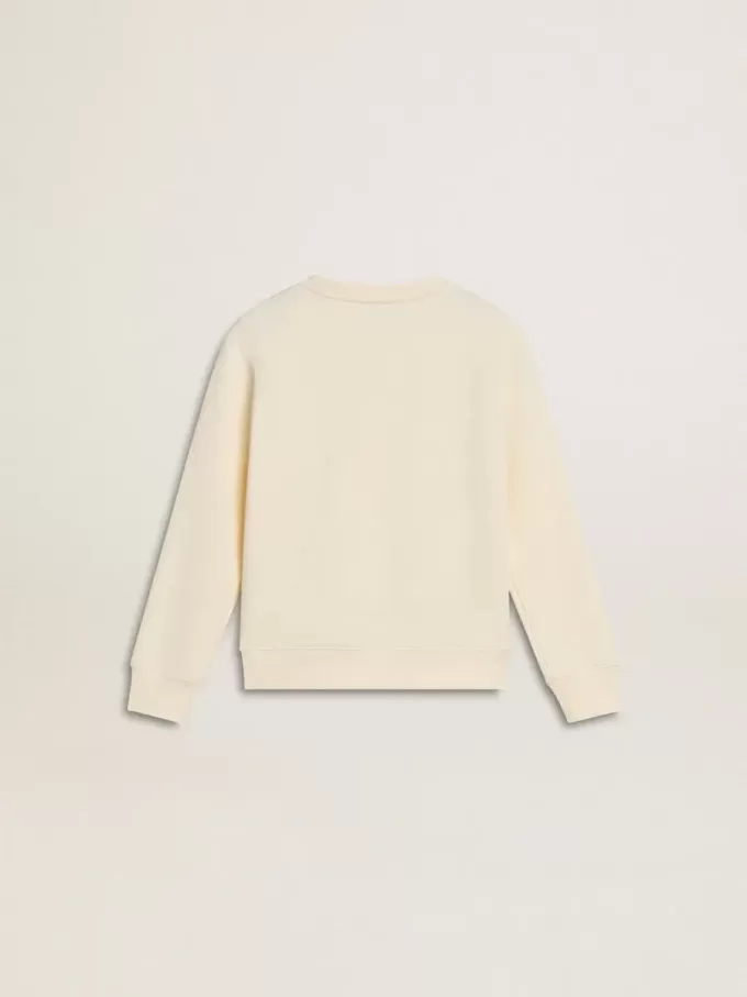 Sweatshirt in oud wit met veelkleurige gouden letters op de voorkant