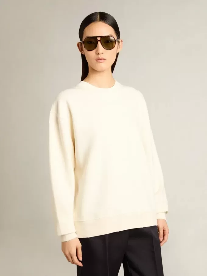 Sweatshirt in verouderd wit met omgekeerd logo op de rug – Jersey Capsule
