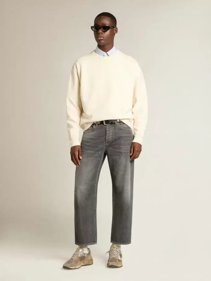 Sweatshirt in verouderd wit met omgekeerd logo op de rug – Jersey Capsule