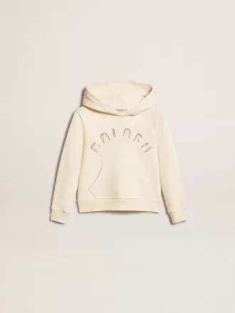 Sweatshirt met capuchon in oud wit met patches