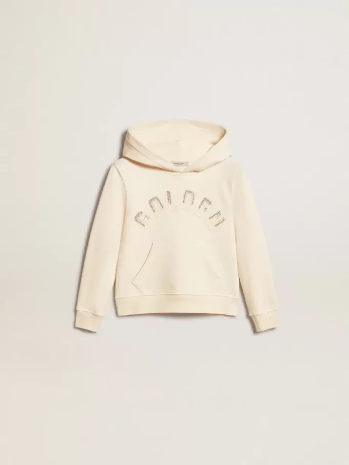 Sweatshirt met capuchon in oud wit met patches