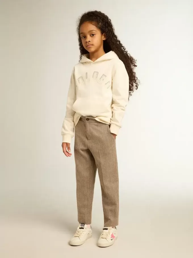 Sweatshirt met capuchon in oud wit met patches