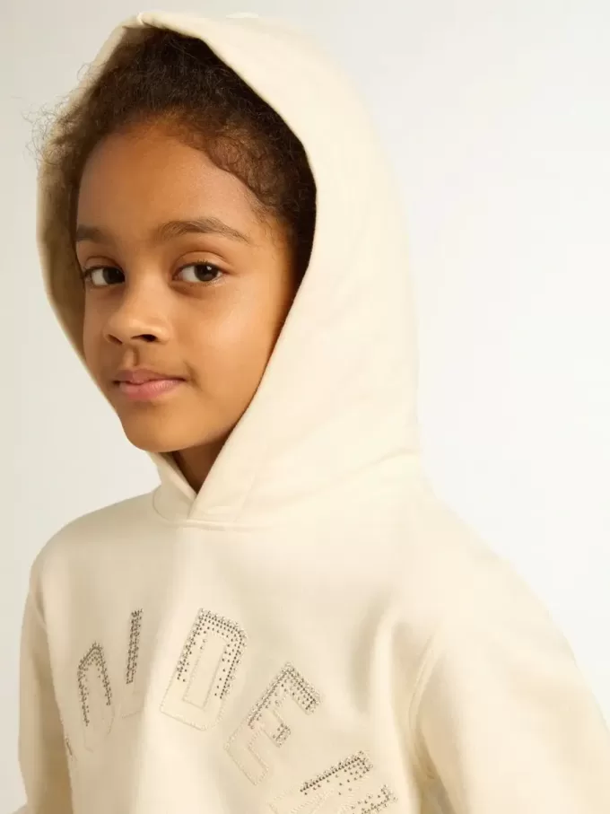 Sweatshirt met capuchon in oud wit met patches