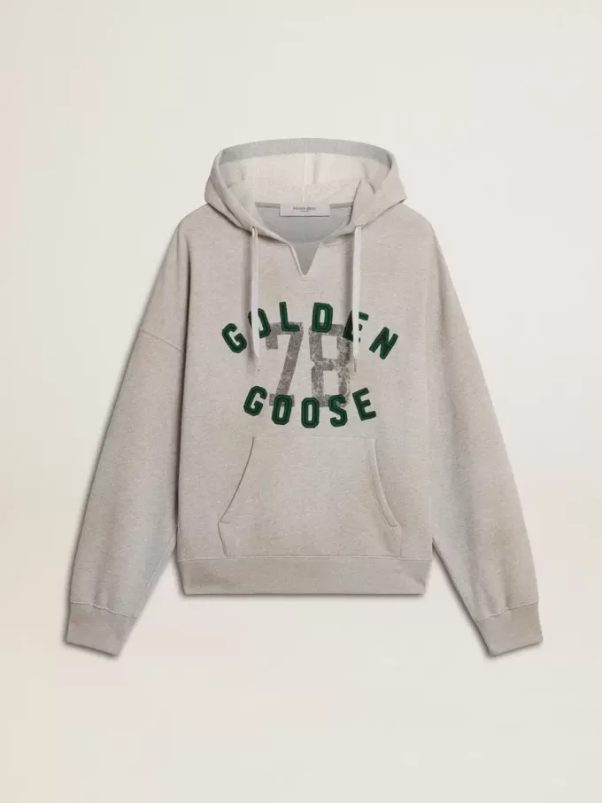 Sweatshirt met capuchon in versleten grijs met geborduurd vintage logo