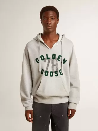 Sweatshirt met capuchon in versleten grijs met geborduurd vintage logo