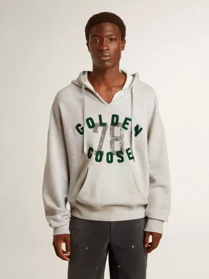Sweatshirt met capuchon in versleten grijs met geborduurd vintage logo