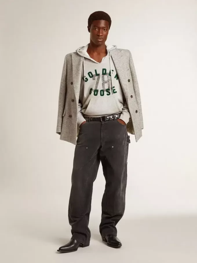 Sweatshirt met capuchon in versleten grijs met geborduurd vintage logo