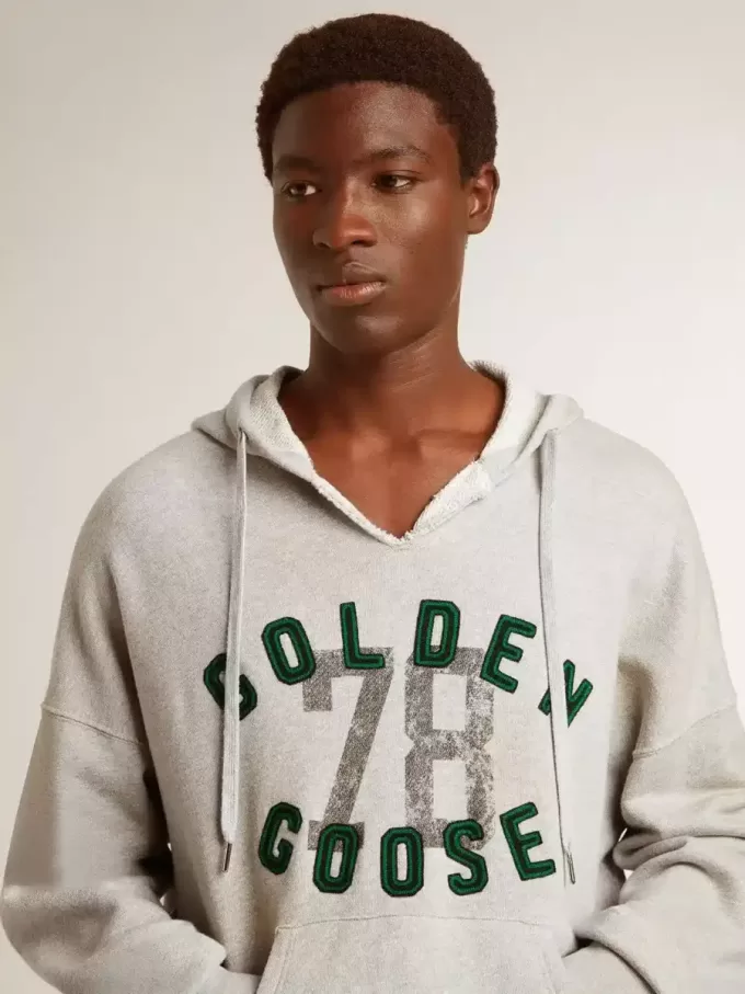 Sweatshirt met capuchon in versleten grijs met geborduurd vintage logo
