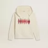 Sweatshirt met capuchon in versleten wit met gouden borduursel op de voorkant.