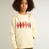 Sweatshirt met capuchon in versleten wit met gouden borduursel op de voorkant.