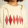 Sweatshirt met capuchon in versleten wit met gouden borduursel op de voorkant.