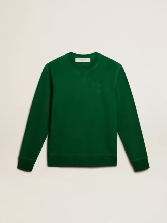 Sweatshirt met ronde hals van groene katoenen fleece