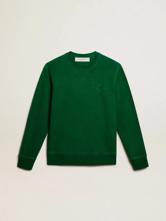 Sweatshirt met ronde hals van groene katoenen fleece