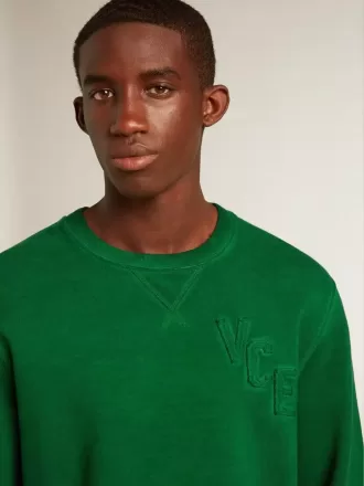 Sweatshirt met ronde hals van groene katoenen fleece