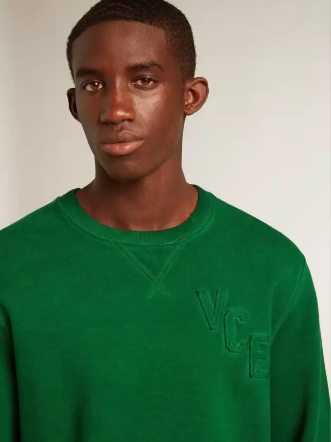 Sweatshirt met ronde hals van groene katoenen fleece
