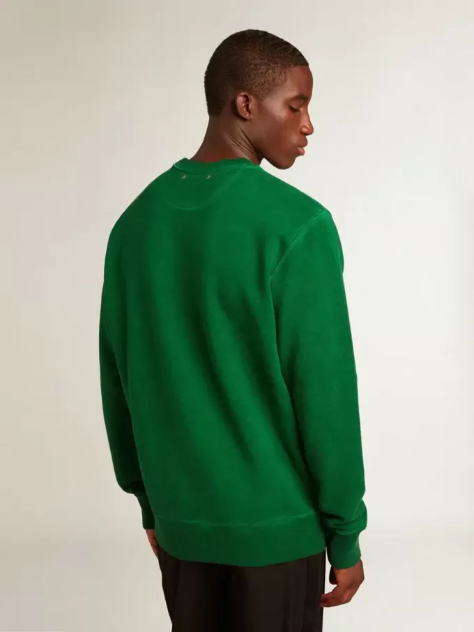 Sweatshirt met ronde hals van groene katoenen fleece
