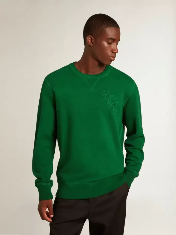 Sweatshirt met ronde hals van groene katoenen fleece