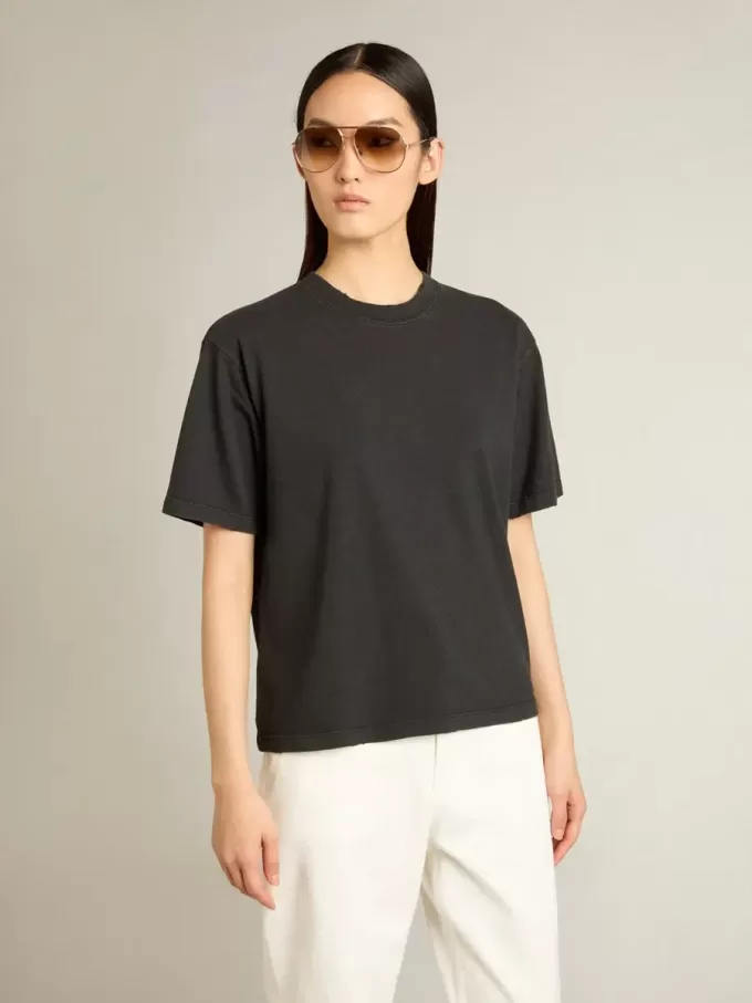 T-shirt in gewassen zwart met omgekeerd logo op de achterkant – Jersey Capsule