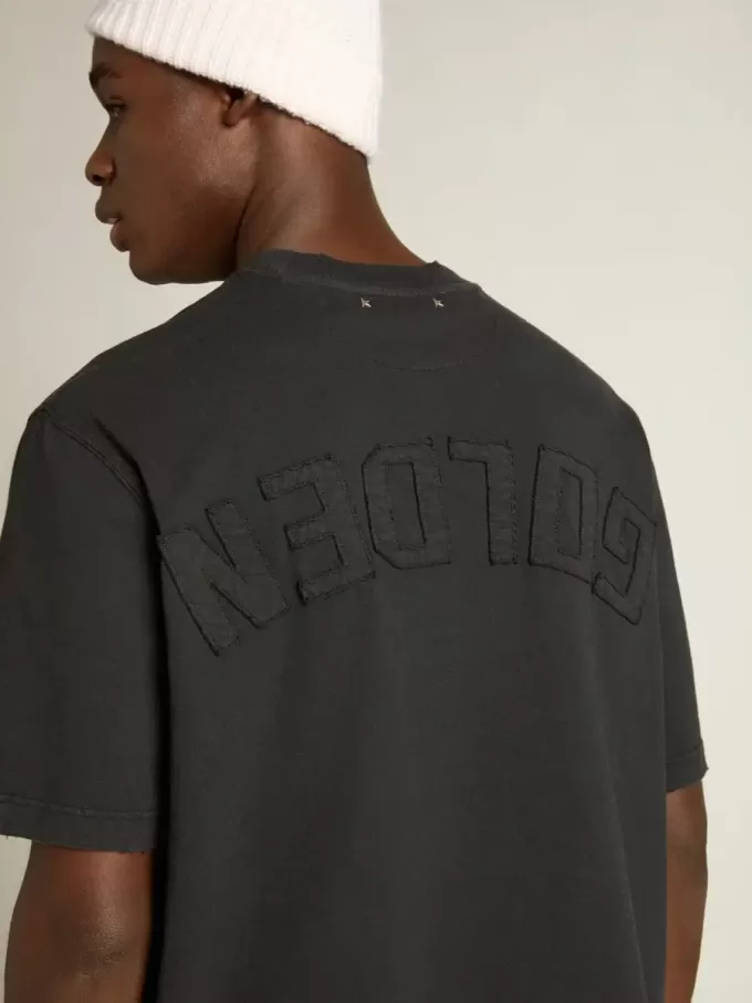 T-shirt in gewassen zwart met omgekeerd logo op de achterkant – Jersey Capsule