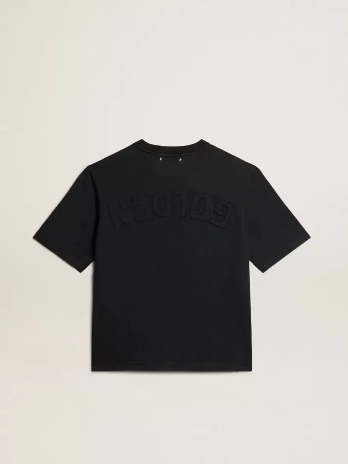 T-shirt in gewassen zwart met omgekeerd logo op de achterkant – Jersey Capsule