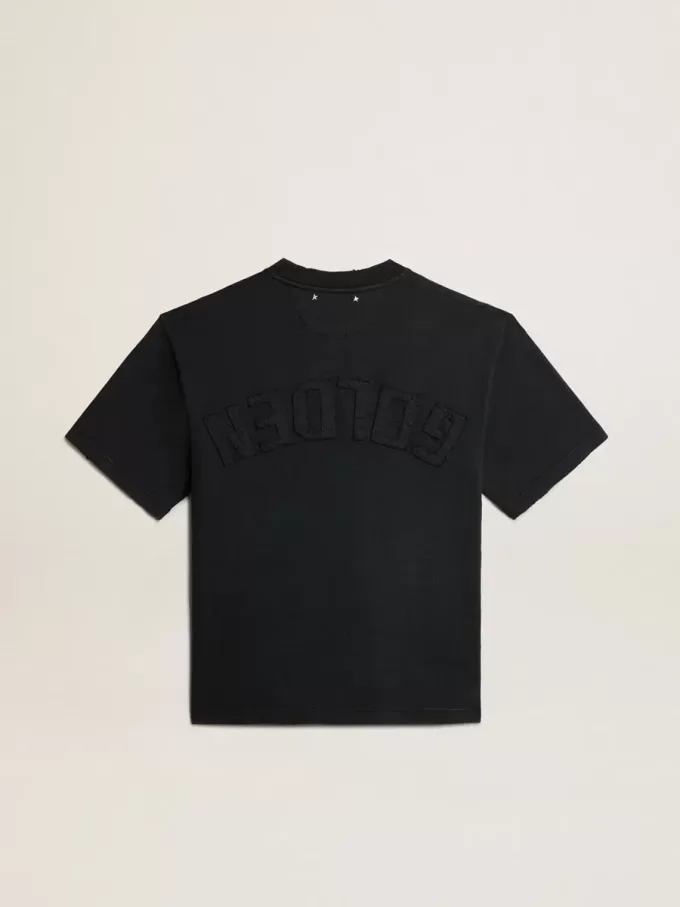 T-shirt in gewassen zwart met omgekeerd logo op de achterkant – Jersey Capsule
