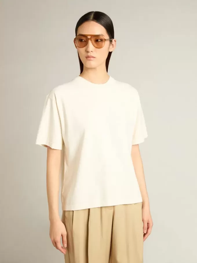 T-shirt in verouderd wit met omgekeerd logo op de achterkant – Jersey Capsule
