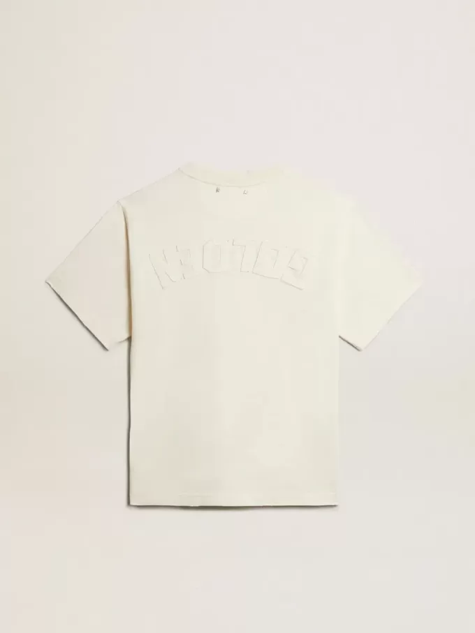 T-shirt in verouderd wit met omgekeerd logo op de achterkant – Jersey Capsule