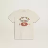 T-shirt voor jongens in versleten wit met veelkleurige letters