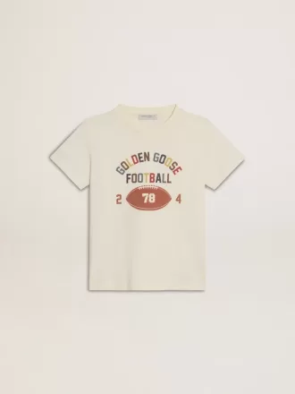 T-shirt voor jongens in versleten wit met veelkleurige letters