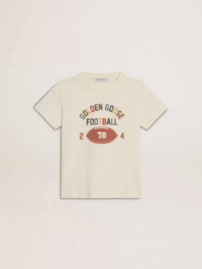 T-shirt voor jongens in versleten wit met veelkleurige letters