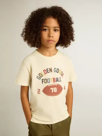 T-shirt voor jongens in versleten wit met veelkleurige letters